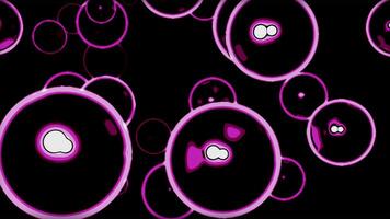 Black background with transparent bubbles. Design. Animation with giant inflated blue and purple bubbles arranged in a chaotic order. video