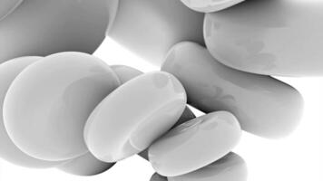 Rotating 3d stones. Design. Abstract 3d stones move in spiral rotation on white background. Glossy round stones rotate in space video