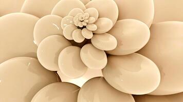 3D circles swirl in spiral flower. Design. Beautiful 3D animation with floral spiral shape. Round 3d tortillas move in spirals and shine with gloss. Stylish minimalistic animation with spiral video