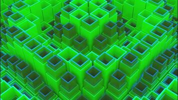 3D animation of moving square columns. Design. Square pillars move inside columns in waves. Columns rising and falling in waves in geometric structure video