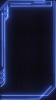 Vertical - HUD element technology frame background with a border of blue neon light beams on black mesh texture. This tech border viewfinder is full HD and looping. video