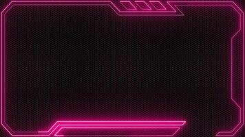 HUD element technology frame background with a border of pink neon light beams on black mesh texture. This tech border viewfinder animation is full HD and looping. video