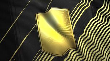 Abstract black flag with a golden empty logotype with narrow diagonal lines. Motion. Space for emblem on silky texture. video