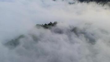 Aerial view of fog in the mountain at Gorontalo, Indonesia. Sunrise over the clouds in the morning video