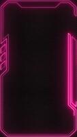 Vertical - HUD element technology frame background with a border of pink neon light beams on black mesh texture. This tech border viewfinder is full HD and looping. video