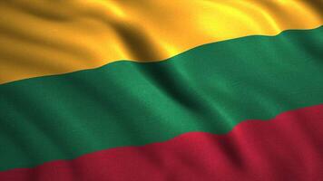 The national flag of Lithuania flutters in the wind. Motion. Wide parallel striped flag with yellow, green, and red colors. video