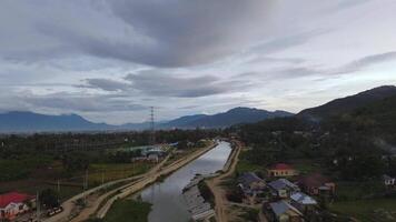 Aerial View of River with sunset background. Dramatic sky video
