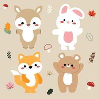 CUTE AUTUMN FOREST ANIMALS SET vector