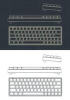 Mechanical keyboard drawings vector