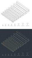 Drawings of different sizes of rails vector