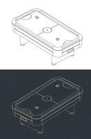 Tabletop air hockey game isometric blueprints vector