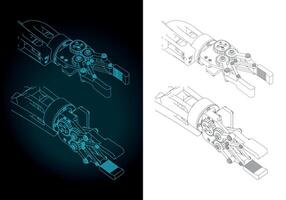 Robotic arm isometric blueprints vector