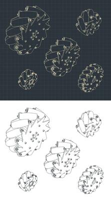 Mecanum wheel isometric drawings Set