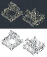 CNC milling machine isometric blueprints vector