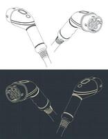 EV charger type 2 plug blueprints illustrations vector