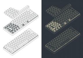 Mechanical keyboard isometric drawings vector