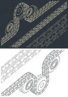 Drive and sprocket blueprints vector
