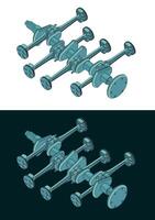Crankshaft and pistons of of horizontally opposed engine vector