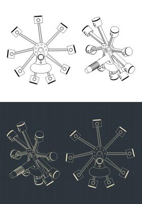 Radial engine pistons drawings