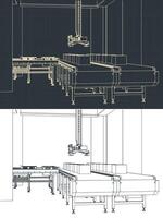 Conveyor line and robotic manipulator drawings vector