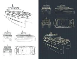 Large Catamaran Isometric Blueprints vector