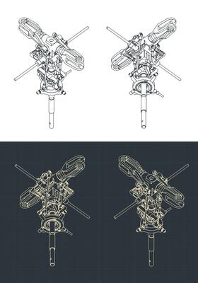 Helicopter main rotor isometric blueprints
