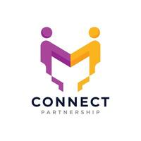 Initial letter m logo design with minimalist design concept. Connection partnership symbol. vector