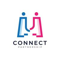 Initial letter m logo design with minimalist design concept. Connection partnership symbol. vector