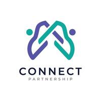 Initial letter m logo design with minimalist design concept. Connection partnership symbol. vector