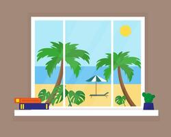 Sunny beach view from the window. vector