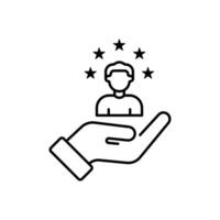 customer care icon with thin line hands. simple linear trend human resource logotype graphic stroke design. concept of individual people choice or good feedback and narrow control or search talent vector