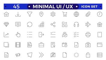Best collection of ui ux icon set, user interface icon set collection.Basic User Interface Essential Set.Line Outline Icons. For App, Web, Print. vector