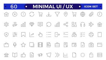 Best collection of ui ux icon set, user interface icon set collection.Basic User Interface Essential Set.Line Outline Icons. For App, Web, Print. vector