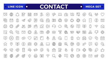 Contact outline Icons.Contact symbols - Phone, mail, fax, info, e-mail, support.Containing e-mail, phone, address, customer service, call, website and more. vector