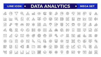 Data analytics icon set. Big data analysis technology symbol. Containing database, statistics, analytics, server, monitoring, computing and network icons. Outline icons collection. vector