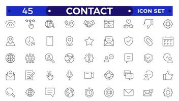 Contact outline Icons.Contact symbols - Phone, mail, fax, info, e-mail, support.Containing e-mail, phone, address, customer service, call, website and more. vector