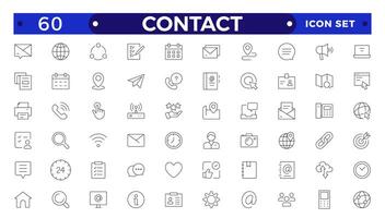 Contact outline Icons.Contact symbols - Phone, mail, fax, info, e-mail, support.Containing e-mail, phone, address, customer service, call, website and more. vector
