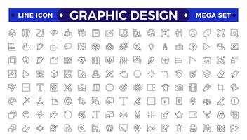 Set of outline icons of graphic design. Simple linear icons in a modern style flat, Creative Process. Graphic design, creative package, stationary, software.Minimal Graphic Design related icon set. vector