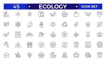 Ecology outline icon set. Icons for renewable energy, green technology. Design elements for you projects.Set of green energy thin line icons. vector