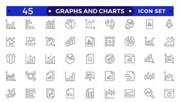 Growing bar graph icon set. Business graphs and charts icons. Statistics and analytics Outline icon. Statistic and data, charts diagrams, money, down or up arrow. vector