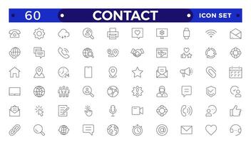 Contact outline Icons.Contact symbols - Phone, mail, fax, info, e-mail, support.Containing e-mail, phone, address, customer service, call, website and more. vector