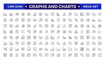 Growing bar graph icon set. Business graphs and charts icons. Statistics and analytics Outline icon. Statistic and data, charts diagrams, money, down or up arrow. vector
