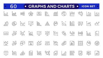 Growing bar graph icon set. Business graphs and charts icons. Statistics and analytics Outline icon. Statistic and data, charts diagrams, money, down or up arrow. vector