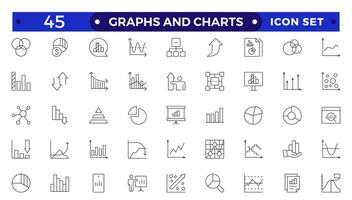 Growing bar graph icon set. Business graphs and charts icons. Statistics and analytics Outline icon. Statistic and data, charts diagrams, money, down or up arrow. vector