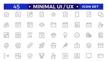 Best collection of ui ux icon set, user interface icon set collection.Basic User Interface Essential Set.Line Outline Icons. For App, Web, Print. vector