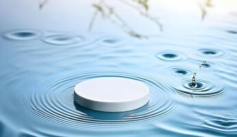 3d podium, 3d background product display podium scene.the calming effect of water ripples on the light blue surface photo