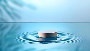 3d podium, 3d background product display podium scene.the calming effect of water ripples on the light blue surface photo