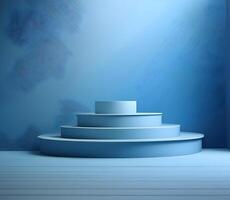 3d background product display podium scene. Blue 3d podium. 3d rendering, Perfect platform for showing your products. photo