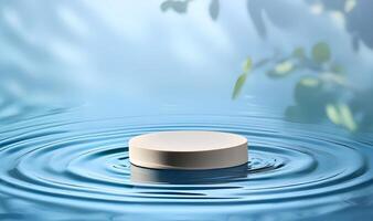 3d podium, 3d background product display podium scene.the calming effect of water ripples on the light blue surface photo