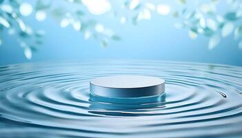 3d podium, 3d background product display podium scene.the calming effect of water ripples on the light blue surface photo